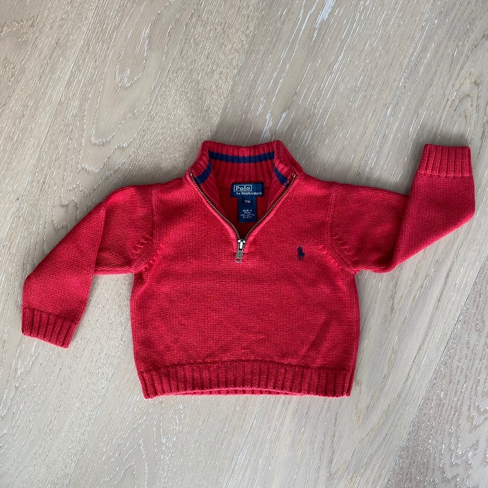 Polo Ralph Lauren Color-Blocked Cotton Quarter-Zip Sweater, Size 18M